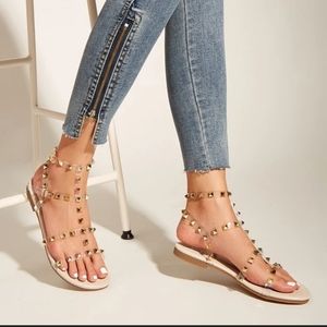 Clear Gold Studded Sandals